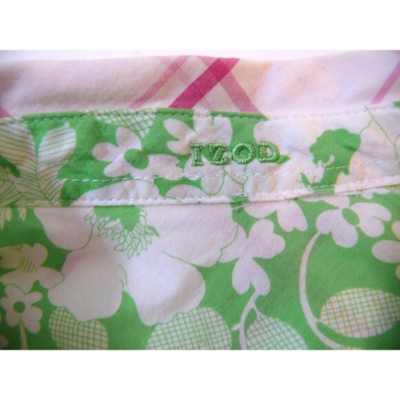 Izod Blouse top pink plaid button up cotton contrast sleeves size Med/Large - Picture 8 of 8